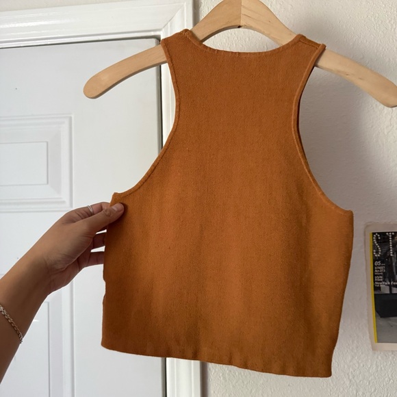 SHONA JOY dark mustard rust clay high racer back cropped chunky knit tank top - Picture 2 of 4